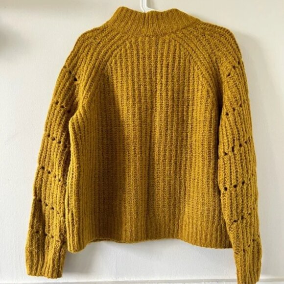 Madewell Pointelle Mock Neck Pullover Sweater Mustard S - Picture 2 of 6